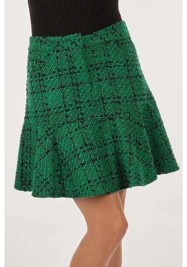 Unique Mode Kırçıllı Normal Bel Yeşil Kadın Etek Uw233702 001