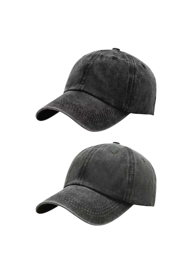 Tezzgelsin Unisex Eskitme Vintage Pamuklu Ayarlanabilir Beyzbol Kep Şapka 2'li Set Siyah - Haki