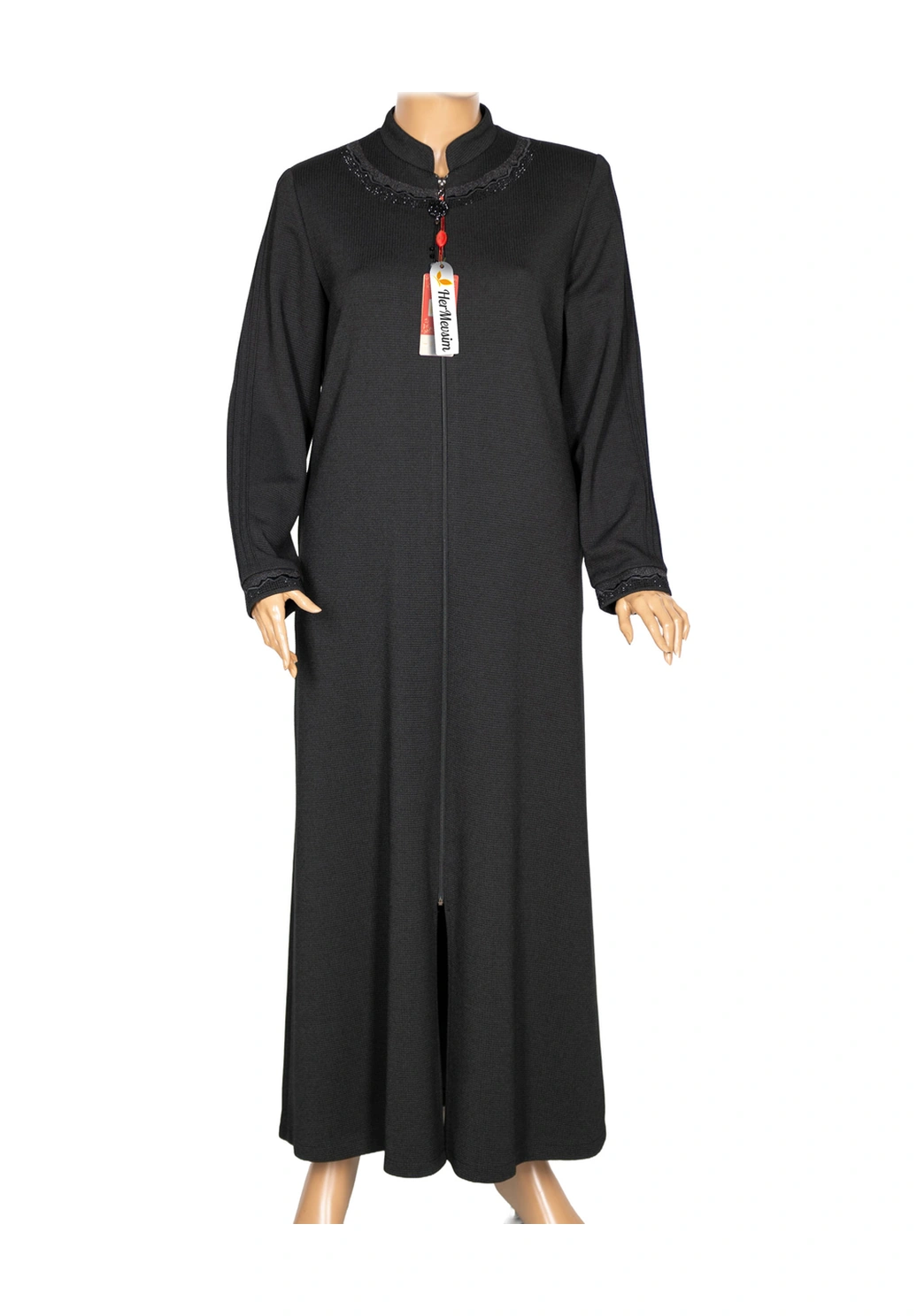 Hesna Kadın Efnan Büyük Beden Baharlık Boydan Siyah Pardesü Siyah