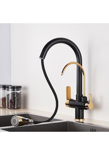 Mutfak Evye Bataryası Dual Flow Su Arıtma Çıkışlı Siyah Gold Smart Dokunmatik Yeni
