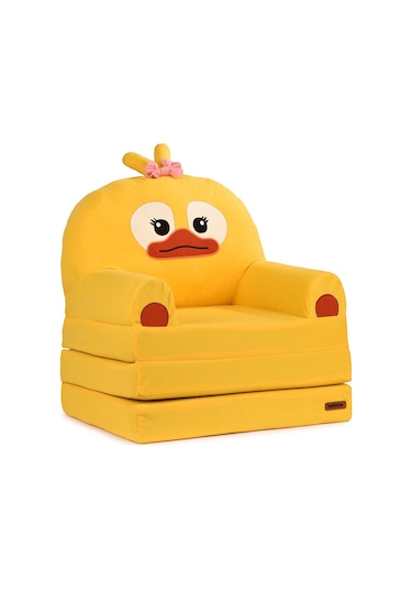 Portatif Katlanabilir Sevimli Çocuk Koltuğu - 3 Katlı Çocuk Yatak Koltuk - Taşınabilir Bebek Koltuğu Sarı Beyaz