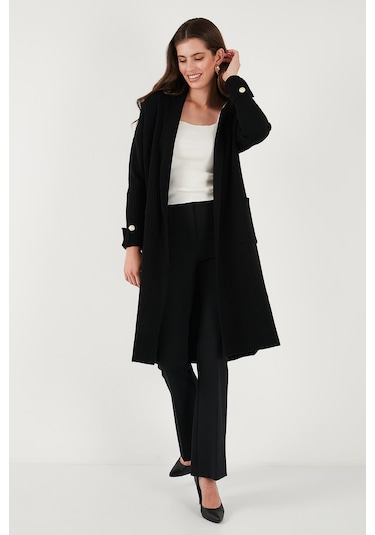 Lela % 100 Akrilik Triko Örme Uzun Bayan Hırka 4615212 Siyah