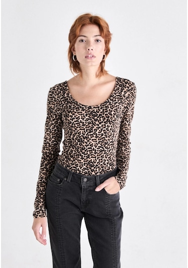 Only 15361325 Genis Yaka Leopar Desenli Kadin Body - Leopar Leopar