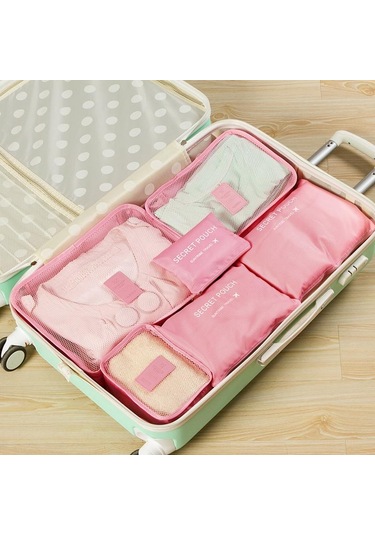 Pembe 6 Adet Set Seyahat Bavul Organizatör Çanta Bagaj Ambalaj Küpleri Seyahat Organizatör Depolama Ayakkabı Elbise Bagaj Organizatör Çanta Pembe