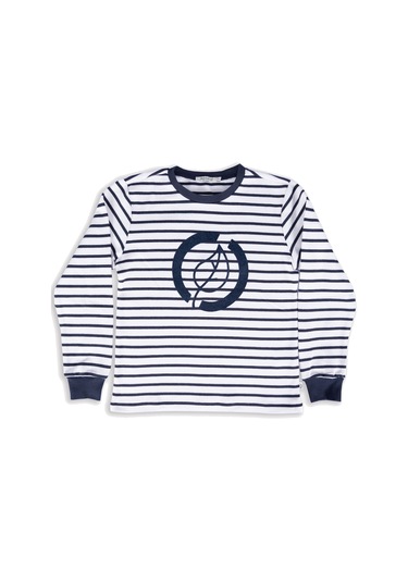 Ozmoz Logolu Lacivert Çizgili Erkek Çocuk Baharlık Sweathirt 001 Lacivert - Beyaz