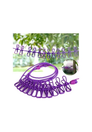 Pratik Evde Seyahatte Kampta Kullanılabilen 12 Mandallı Çamaşır Kurutmalık İpi Çok Renkli