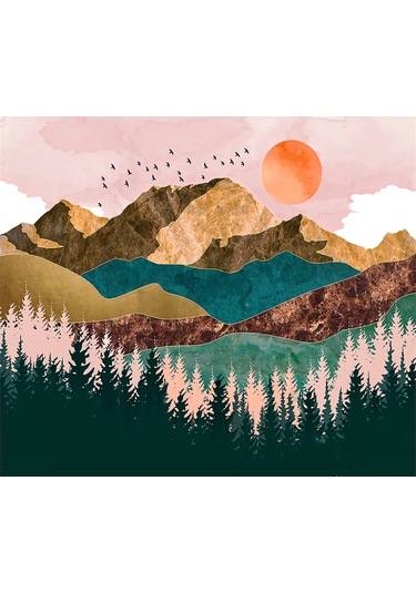 Gajeena Doğa Manzaralı Flanel Duvar Kilimi - Dağ Orman Güneşin Batımı Desenli Dekoratif Tapestri, Yatak Odası Ve Oturma Odası İçin 150x100 Cm Çok Renkli