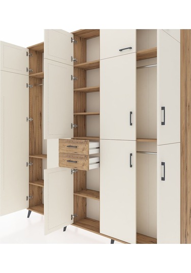 Arges Dolap 10 Raflı 2 Çekmeceli 3 Askılı 220x30x243 Çam-aytaşı/çam Aytası/atlas Çam