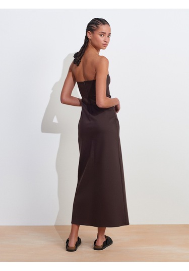 Dilvin 90758 Straplez Elbise-koyu Kahve Koyu Kahve