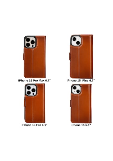 İphone 15 Pro Çıkarılabilir Deri Cüzdan Kılıf