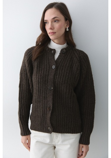 5 Düğmeli Hırka Kahvnje Melanj - 251061