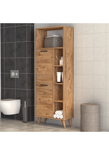 Suna İki Kapaklı 9 Raflı Banyo Dolabı Çam - Bdl0402 Çam