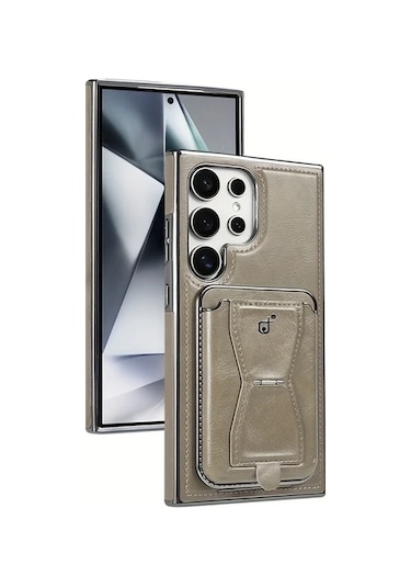 Turcoshop11 Galaxy S24 Ultra Manyetik Kartlık Yüksek Kalite Suni Deri Kılıf Brown