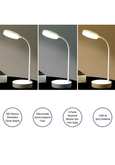 River World Yuvarlak Dokunmatik USB Şarjlı 360 Derece Dönebilir 3 Beyaz