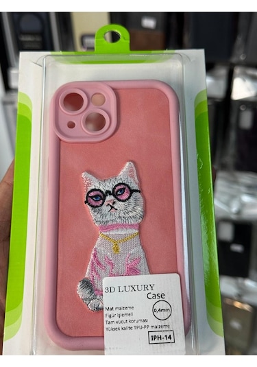 Apple Uyumlu iPhone 14 3d Luxury Case Kedili Kılıf