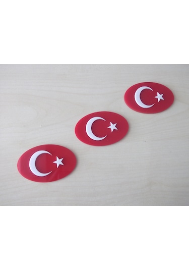 Ay Yıldız 8x5cm Yapıştırmalı Oval Kabartma 2 Adet Türk Bayrağı