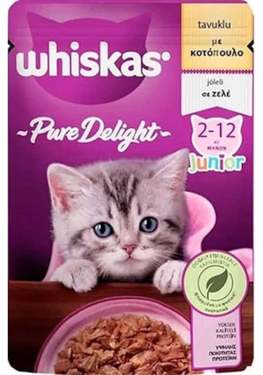 Whiskas Pouch Pure Delight Jöle İçinde Tavuklu Yavru Kedi Konservesi 12 x 85 G