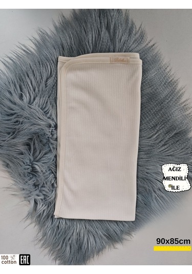 Ekru Fitilli Tek Katlı Bebek Battaniyesi Kundak %100 Pamuklu Çok Amaçlı Örtü 90x85cm Ekru