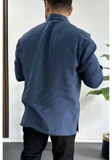 Erkek Salaş Modal Kumaş Gömlek Mavi Edw267 Mavi