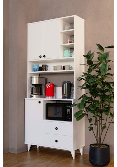 Atlas Kahve Köşesi Çok Amaçlı Dolap Beyaz Beyaz