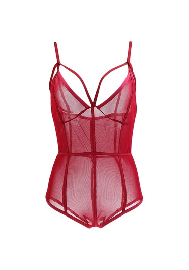 Suntek Bayan Sexy Lingerie Spagetti Kayışı Tulum Romper See Şarap Kırmızısı Şarap Kırmızı