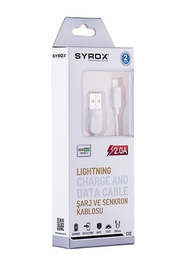 Syrox C12 Lightning Usb Şarj Ve Data Kablosu 2.0A 1.1Mt Beyaz