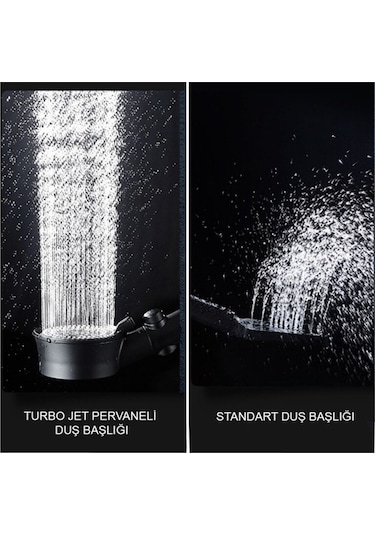 Kustar 5 Fonksiyonlu Turbo Jet Pervaneli Duş Başlığı Aç-kapa Butonlu Siyah