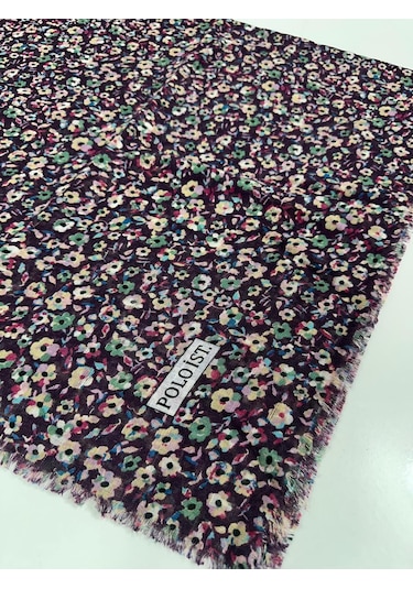 Poloist Desenli Flamalı Keten Eşarp- 05653 Mürdüm