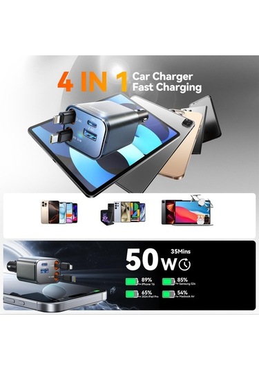 Tongxida Joyroom Ccl05 4'ü 1 Arada Geri Çekilebilir Teleferik Şarj Cihazı Siyah, Koyu Gri Siyah - Koyu Gri