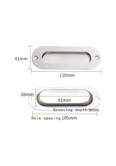 2 Parçalı Gömme Kapı Kolu, Gömme Oval Çekme Kolu, Sürgülü Kapı Dolap Çekmecesi İçin Saten Fırçalanmış Paslanmaz Çelik Gizli Kol - Gümüş