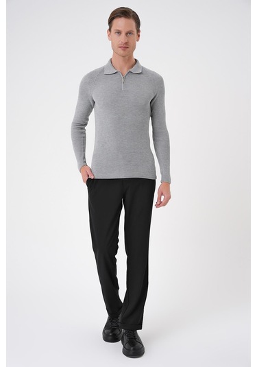Tr 878 Triko Slim Fit Gri Basic Gri