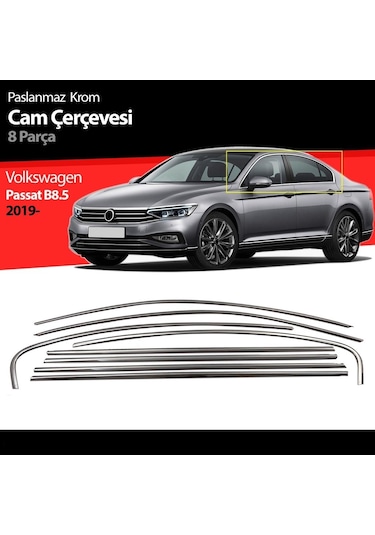 Vw Passat B8.5 Cam Kenar Çıtası Çerçevesi Kromu 8 Parça 2019+
