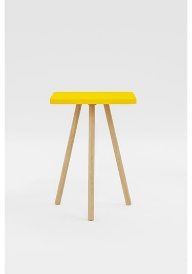 İntergo Kare Tasarımlı Ahşap Ayaklı Tekli Zigon Sehpa Sarı