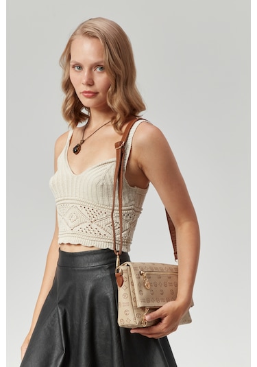 Kadın Dört Bölmeli Monogram Portföy Çarpraz Omuz Çantası