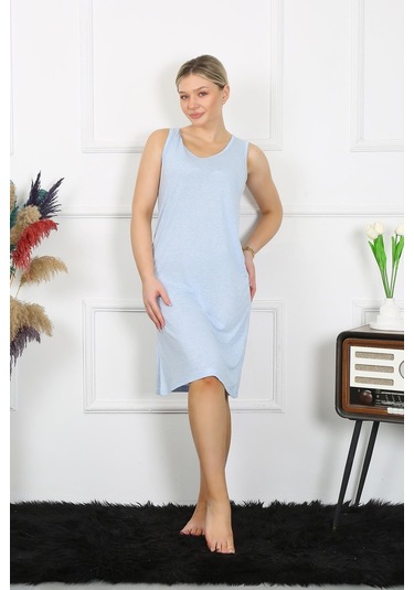 Akbeniz Kadın Kalın Askılı Penye Gecelik Mavi 14001-mavi Mavi