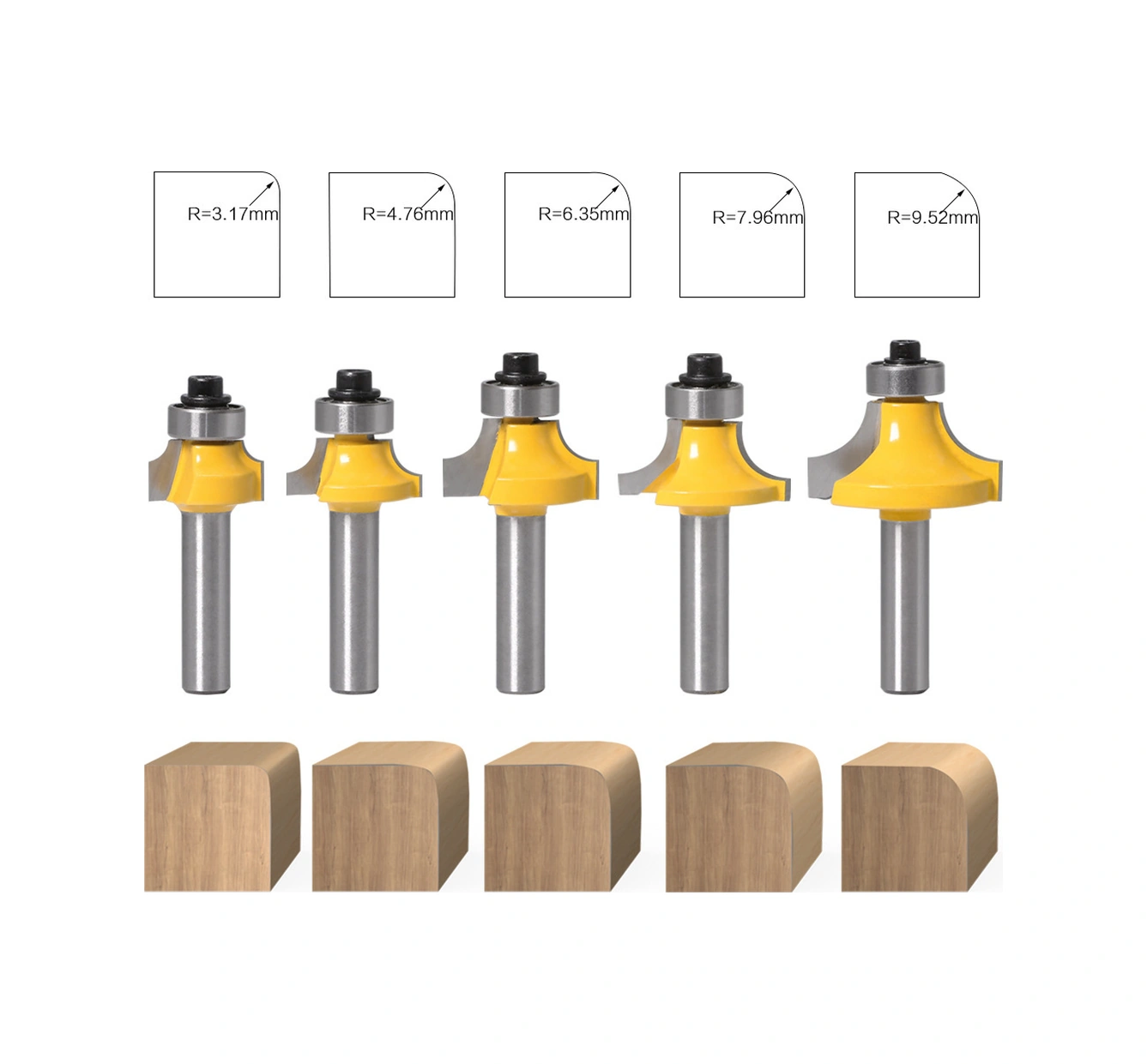 Mufunye Yüksek Kaliteli Alaşım 5'li Set: 8 Saplı Yuvarlak Köşe Freze, Keskin Ve Hassas Kenar İşleme, Makine Uyumlu Cnc Aletleri