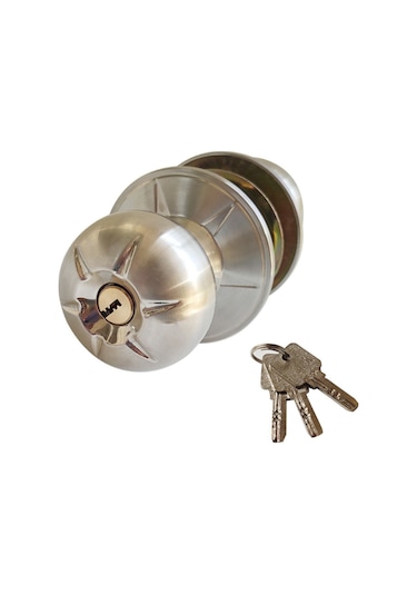 Kosona Stainless Steel Kilitli Kapı Topu - Bakır Anahtarlık, İçten Döndürme Düğmesi, 3 Anahtar, 27-50mm Kalınlık, Yatak Odası/banyo Diğer