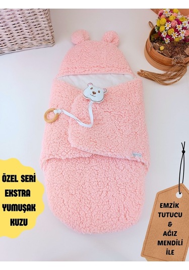 Peluş Bebek Dış Kundağı Oyuncaklı Uyku Tulumu Hastane Çıkışı Hediyelik Sarma Battaniye Pembe