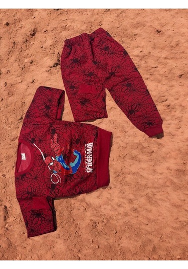 3 İplik Takım Batmen Örümcek Adam Baskılı Kırmızı