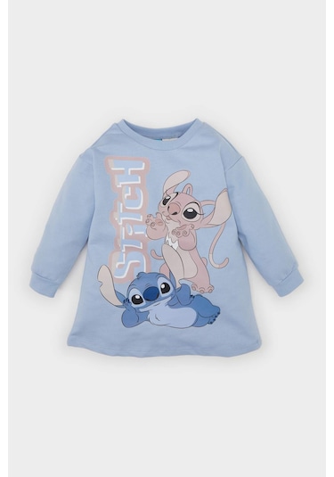 DeFacto Kız Bebek Disney Lilo & Stitch Bisiklet Yaka Uzun Kollu Sweat Elbise D8439A524AUBE551 Mavi