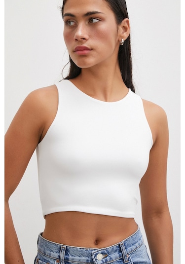 Never More Basic Crop Top Beyaz Beyaz