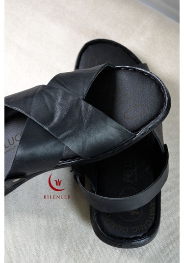 Erkek Çapraz Model Yumuşak Taban Sandalet&terlik Hac, Umre Ve Günlük Kullanıma Uygun Siyah