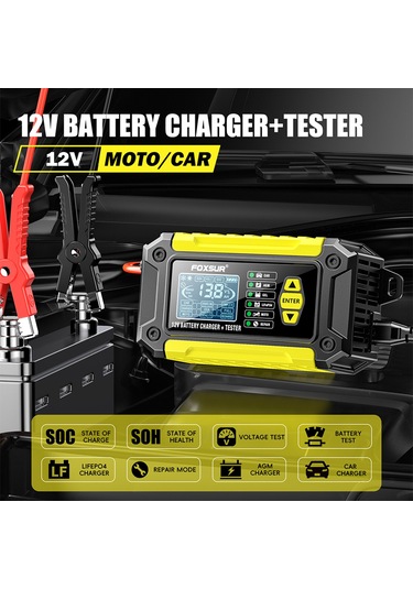 Symbee Foxsur 12v 6a Akü Şarj Cihazı Ve Test Aleti - Motor Ve Araçlar İçin Çok Amaçlı