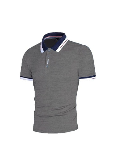 Koyu Gri Yaz Erkek Dikişli Kontrast Renkli Tişört Erkek Spor Moda Kısa Kollu Rahat Kırmızı Ve Siyah Polo Gömlek Koyu Gri