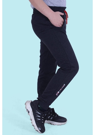 Fermuar Cep Detaylı, Yazı Baskılı Erkek Çocuk Eşofman Altı Antrasit