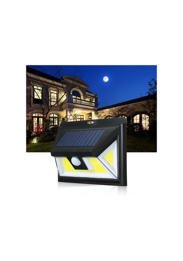 Suofeng Güneş Enerjili Cob Led Hareket Sensörlü Aydınlatma - Ip65 Su Geçirmez Dış Mekan Duvar Lambası Gümüş