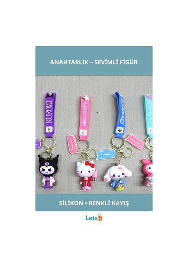 Sevimli Silikon Kuromi, Hello Kitty Ve My Melody Anahtarlık Çok Renkli