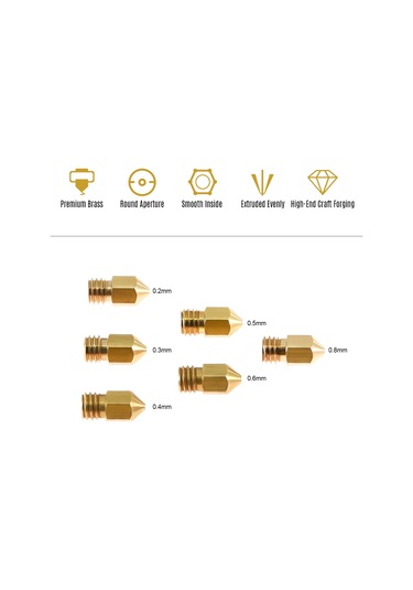 Suofeng 3d Yazıcı Uçucu Mk8, Bakır Malzeme, 0.2mm Çıkış Çapı, 1.75mm Filament Uyumlu, Cr-10 Ve Ender-3 Serisi İçin, Tekli Paket, Altın Renk