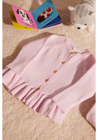 DeFacto Kız Bebek 2'li Takım Uzun Kollu Düğmeli Kazak Beli Lastikli Triko Alt C9762A524WNPN105 Pembe DeFacto Kız Bebek 2'li Takım Uzun Kollu Düğmeli Kazak Beli Lastikli Triko Alt C9762A524WNPN105 Pembe