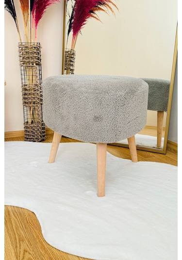 Bohem Tarz Teddy Kumaş Üçgen Puf, Makyaj Taburesi, Bench, Gri